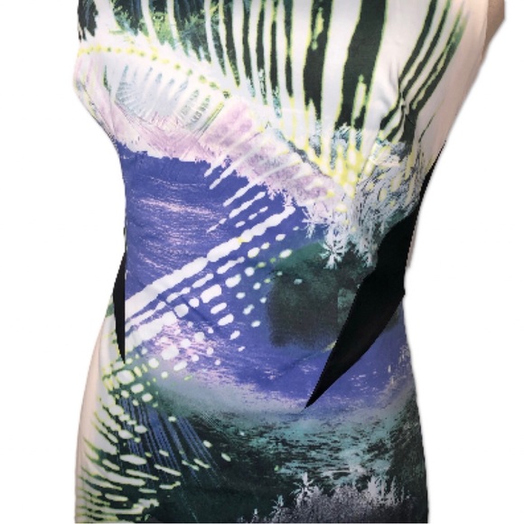 Karen Millen | Stretch Shift Dress | Tropics abstract Print | Sz 6 - Picture 3 of 12